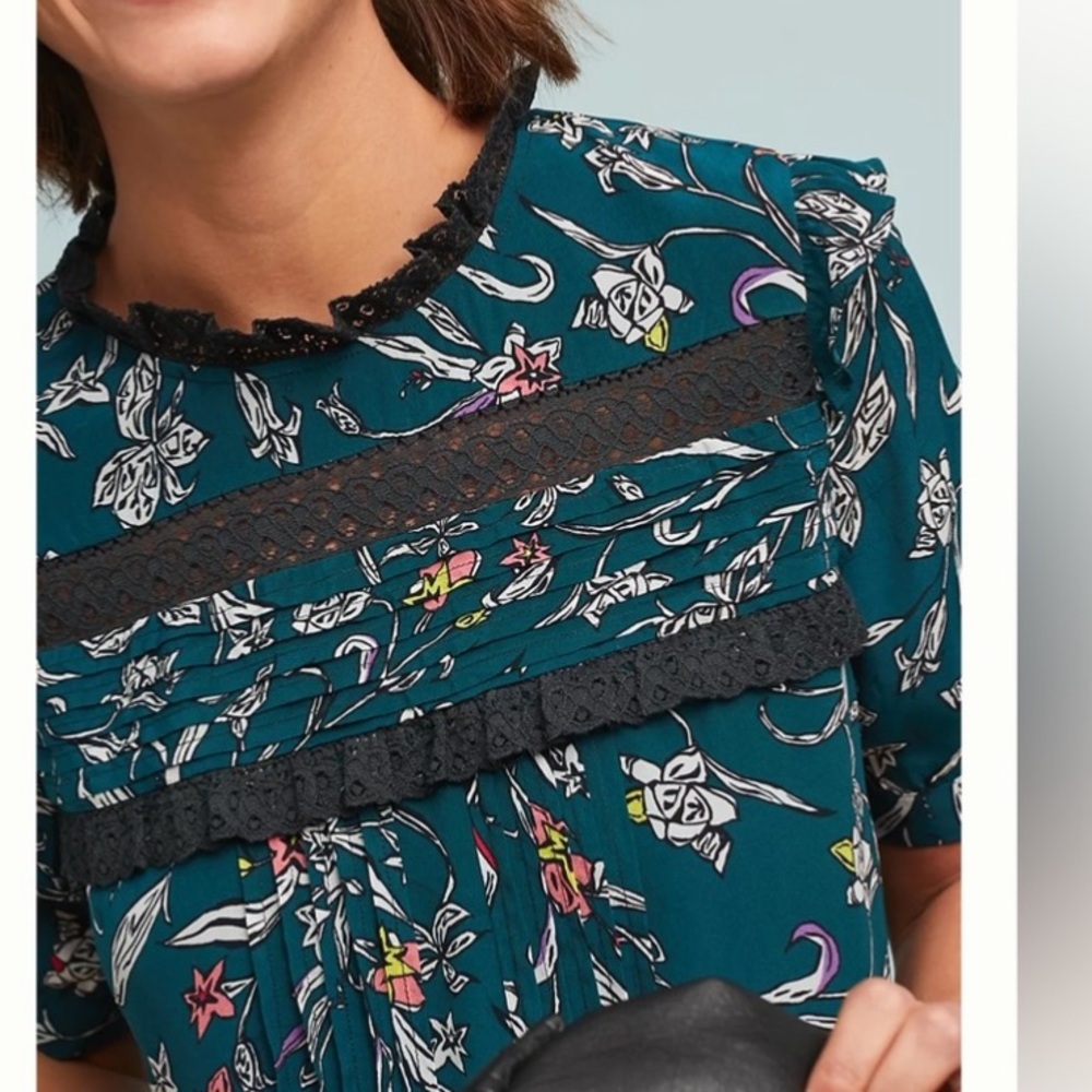 Anthropology Vineet Bahl Turquoise Floral Dress Size XS - Picture 4 of 16